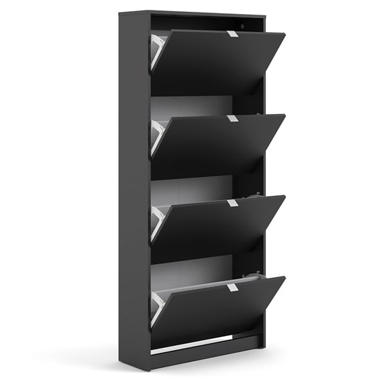 Shovy Wooden Shoe Cabinet In Matt Black With 4 Doors And 2 Layer_3