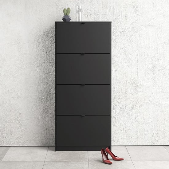 Shovy Wooden Shoe Cabinet In Matt Black With 4 Doors And 2 Layer_1