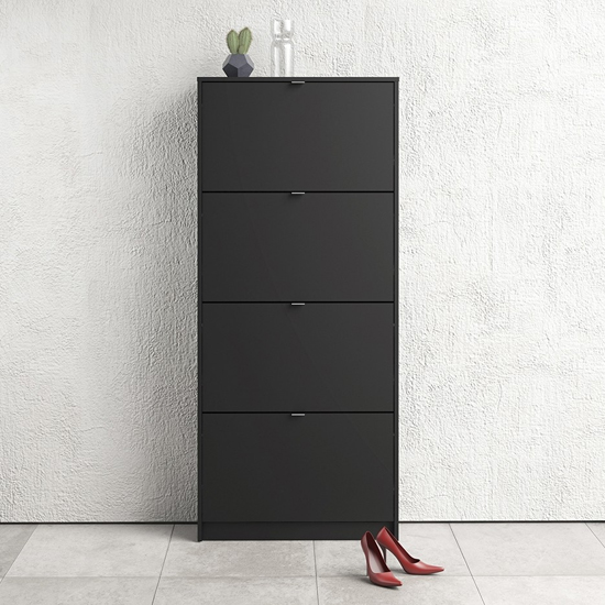 Photo of Shovy wooden shoe cabinet in matt black with 4 doors and 2 layer