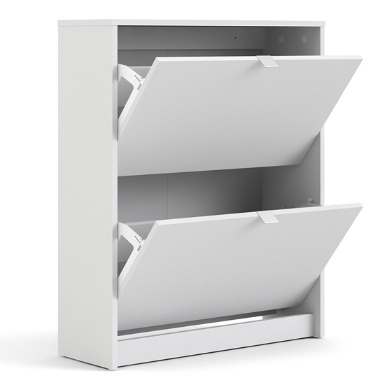Shovy Wooden Shoe Cabinet In White With 2 Doors And 2 Layers_3