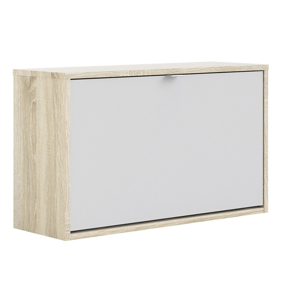Shovy Wooden Shoe Cabinet In White And Oak With 1 Door 2 Layers_2
