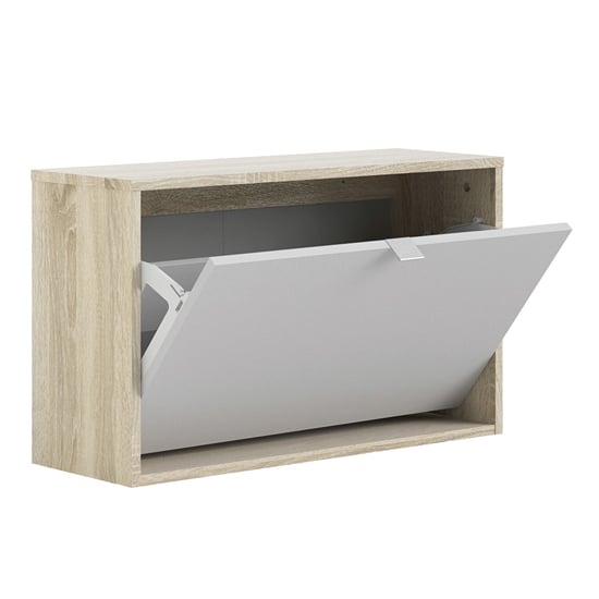 Shovy Wooden Shoe Cabinet In White And Oak With 1 Door 2 Layers_3