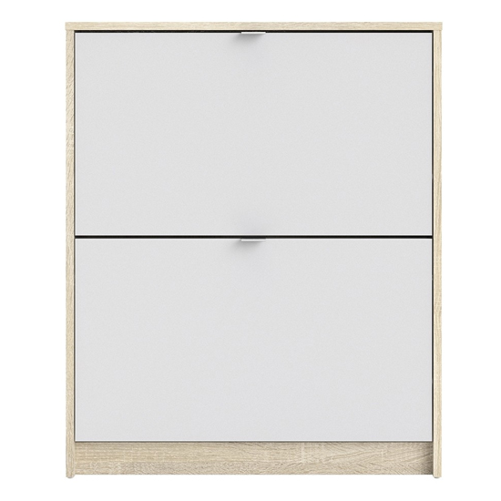 Shovy Wooden Shoe Cabinet In White And Oak With 2 Doors 1 Layer_2