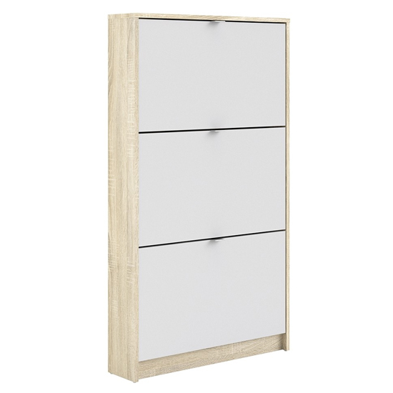 Photo of Shovy wooden shoe cabinet in white and oak with 3 doors 1 layer