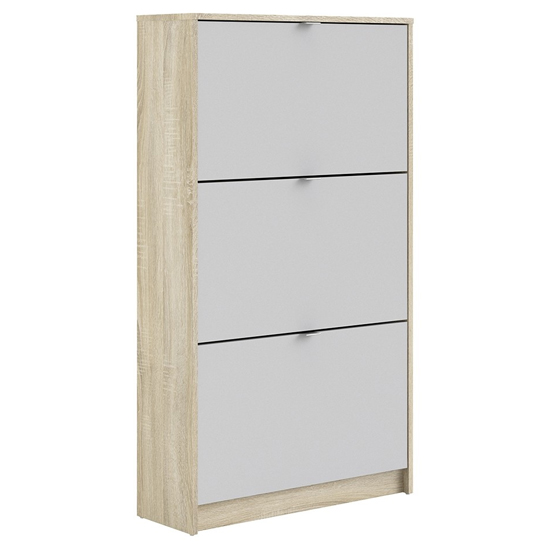 Shovy Wooden Shoe Cabinet In White And Oak With 3 Doors 2 Layers_2
