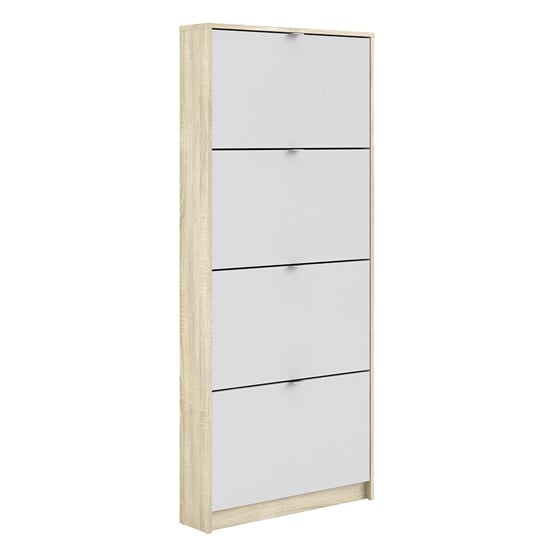 Shovy Wooden Shoe Cabinet In White And Oak With 4 Doors 1 Layer_2