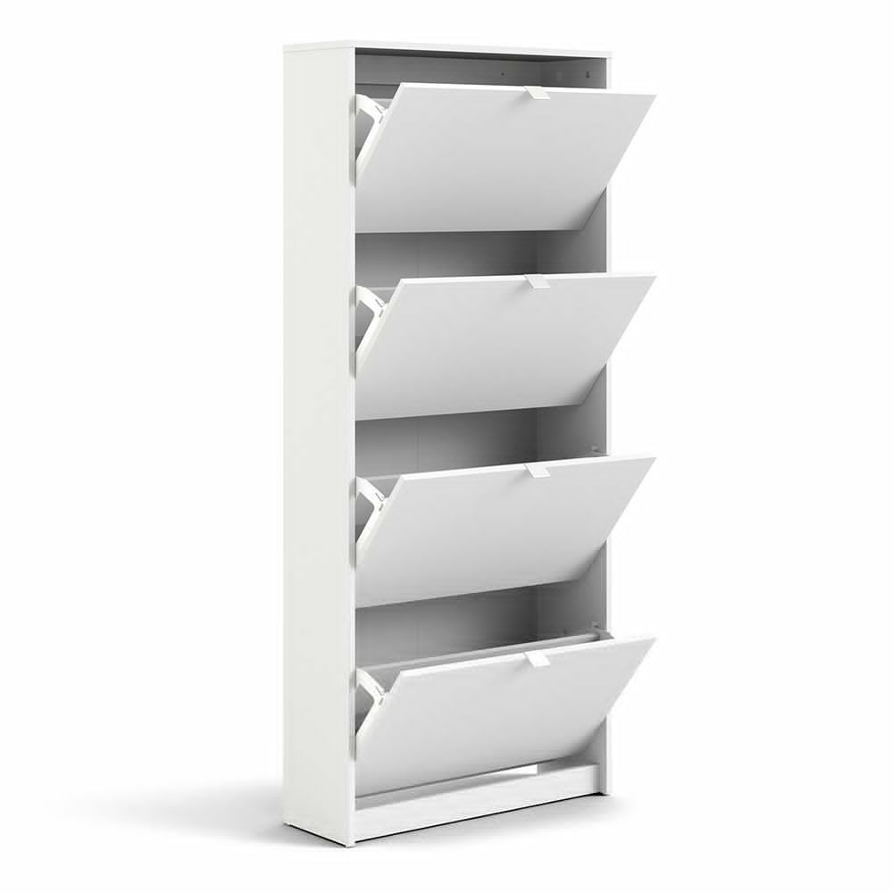 Shovy Wooden Shoe Storage Cabinet with 4 Flip Doors in White