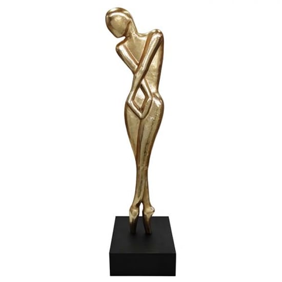 Read more about Shy aluminium female body sculpture in gold and black