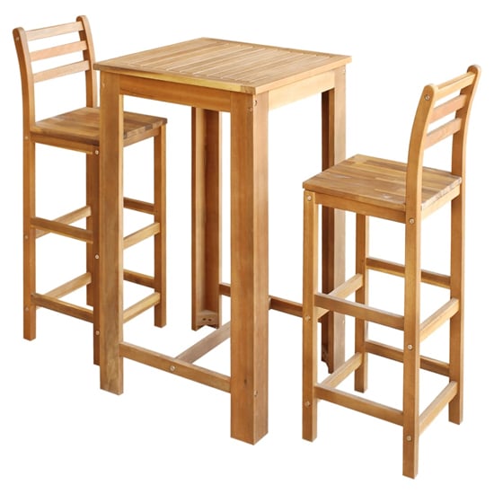 Shyla Wooden Bar Table With 2 Bar Chairs In Natural