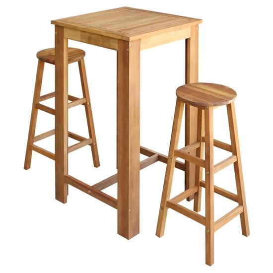 Shyla Wooden Bar Table With 2 Bar Stools In Natural