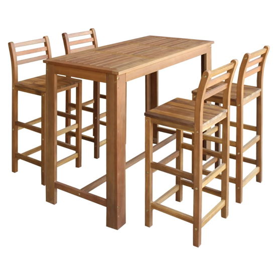 Shyla Wooden Bar Table With 4 Bar Chairs In Natural