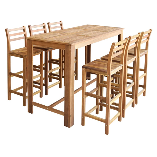 Shyla Wooden Bar Table With 6 Bar Chairs In Natural