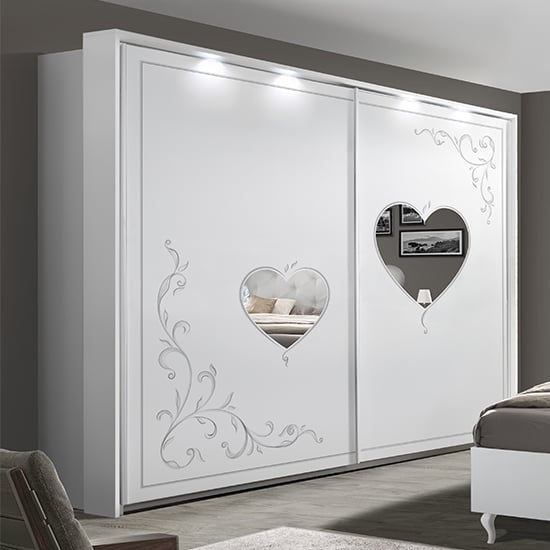 Product photograph of Sialkot Mirrored Wooden Sliding Wardrobe In White With Led from Furniture in Fashion