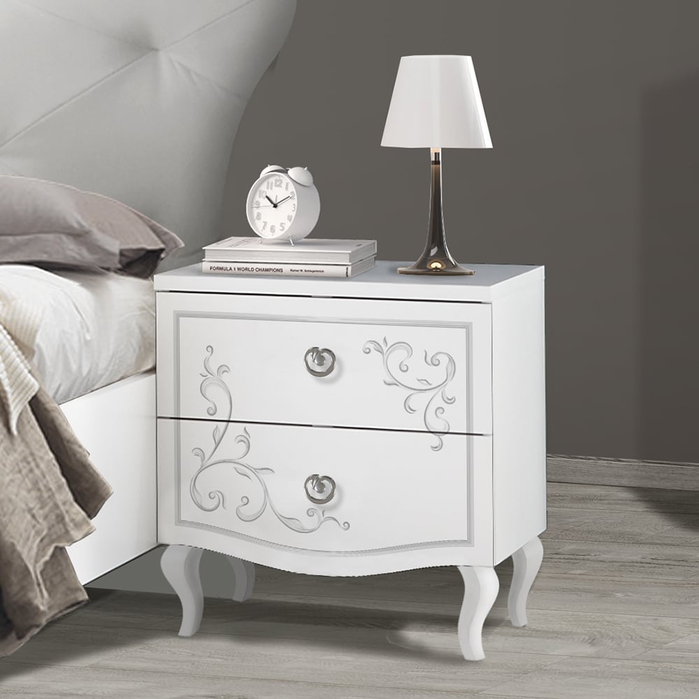 Read more about Sialkot serigraphy white wooden bedside cabinets in pair