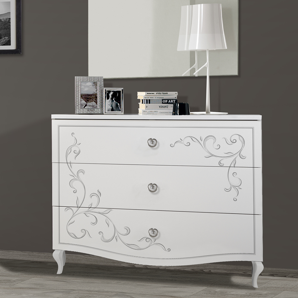Read more about Sialkot wooden chest of 3 drawers in serigraphy white