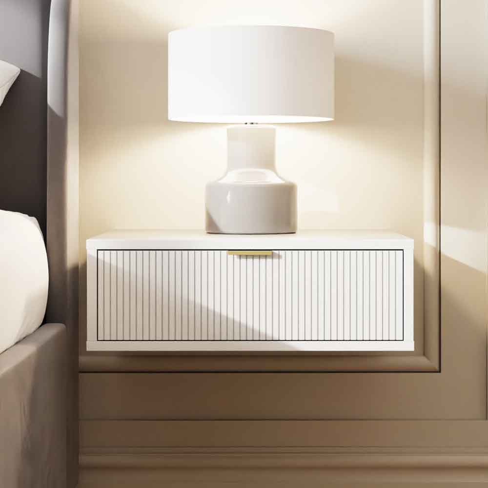 Siara Wooden Wall Mounted Bedside Cabinet with 1 Drawer in White