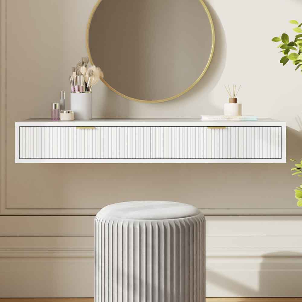 Siara Wooden Wall Mounted Dressing Table with 2 Drawers in White