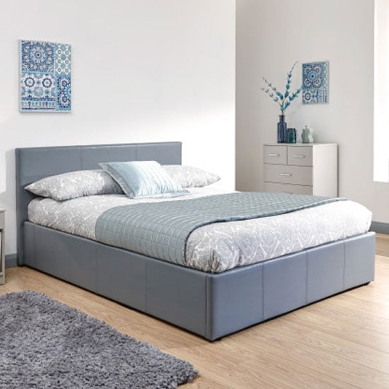 Grey leather double bed discount