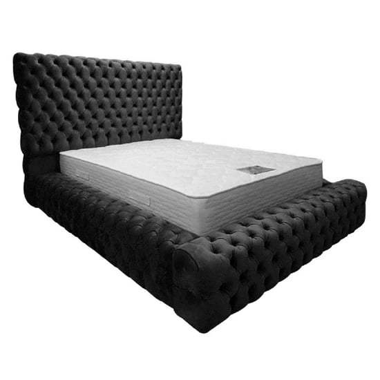 Sidova Plush Velvet Upholstered Double Bed In Black