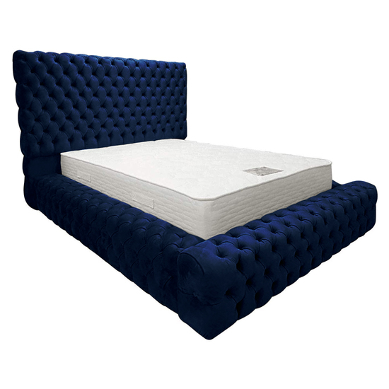 Photo of Sidova plush velvet upholstered double bed in blue