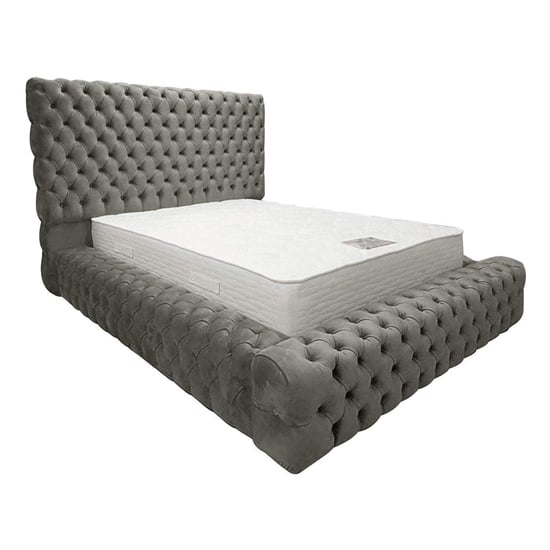 Sidova Plush Velvet Upholstered Double Bed In Grey