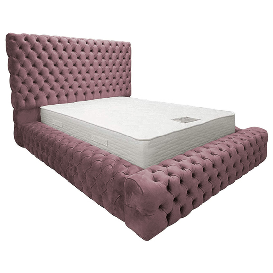 Sidova Plush Velvet Upholstered Small Double Bed In Pink