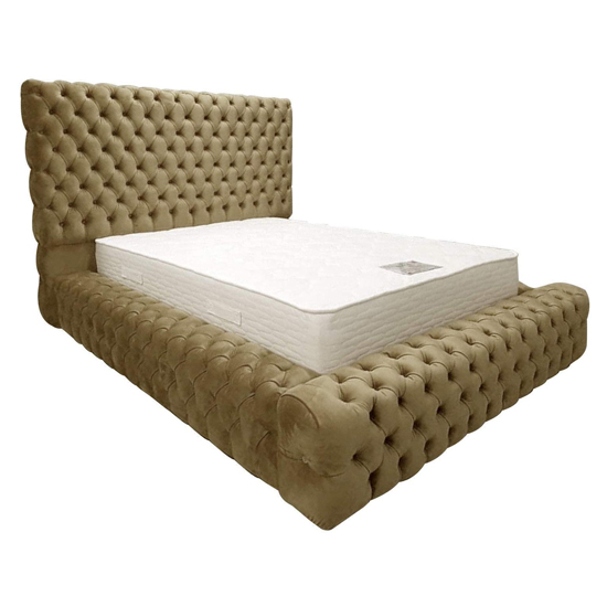 Photo of Sidova plush velvet upholstered super king size bed in mink