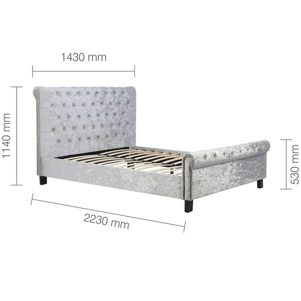 Siena Fabric Double Bed In Steel Crushed Velvet