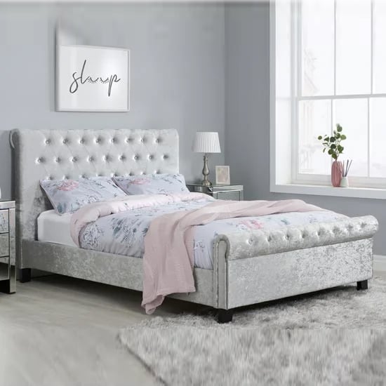 Siena Fabric King Size Bed In Steel Crushed Velvet