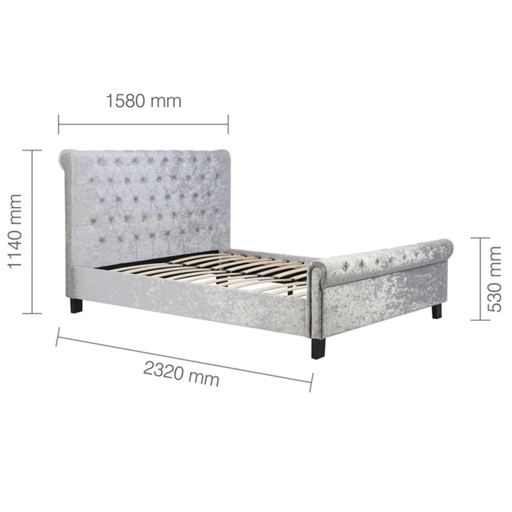 Siena Fabric King Size Bed In Steel Crushed Velvet