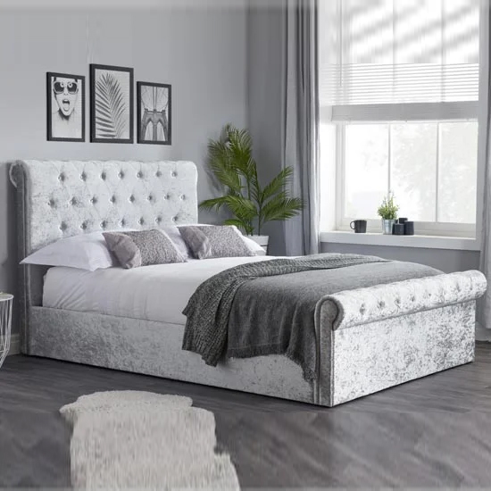 Read more about Siena fabric ottoman small double bed in steel crushed velvet