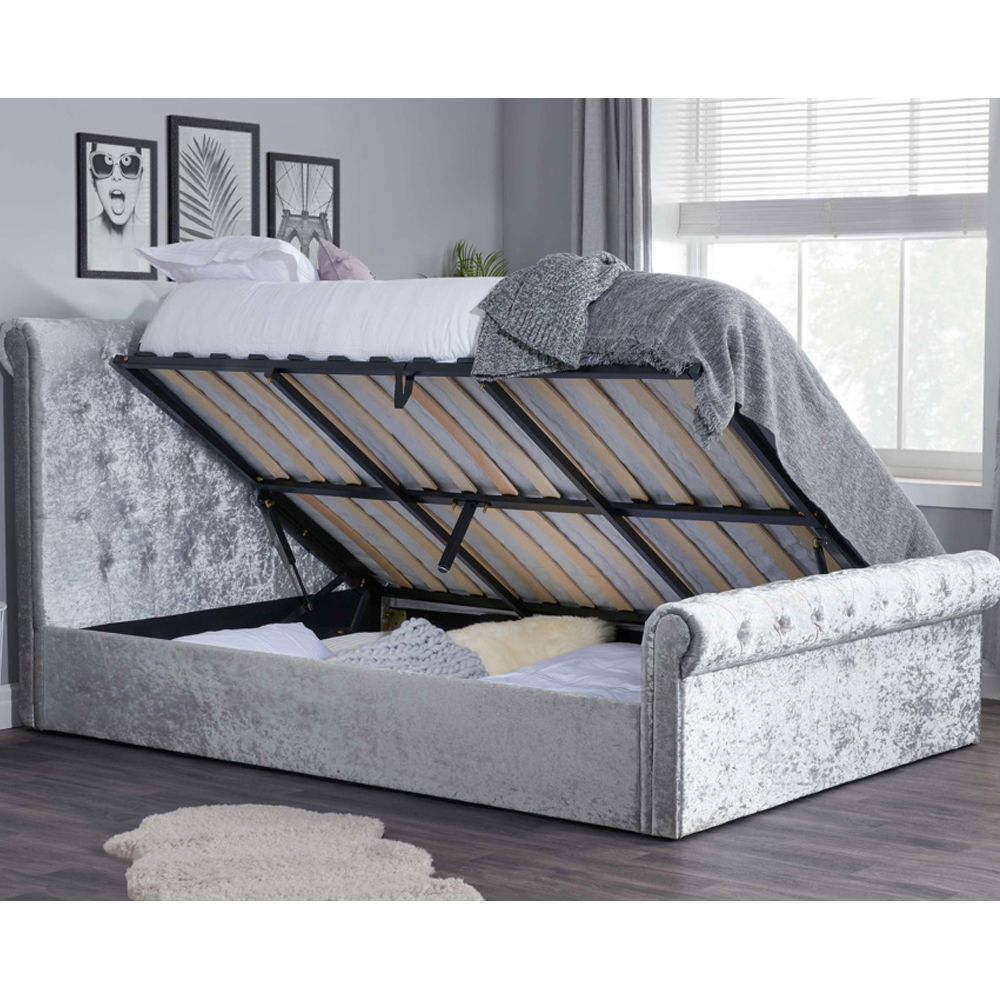 Siena Fabric Ottoman Storage Double Bed In Crushed Velvet