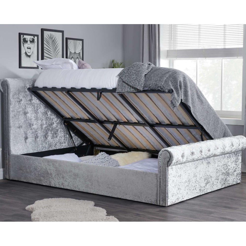 Siena Fabric Ottoman Storage Small Double Bed In Crushed Velvet