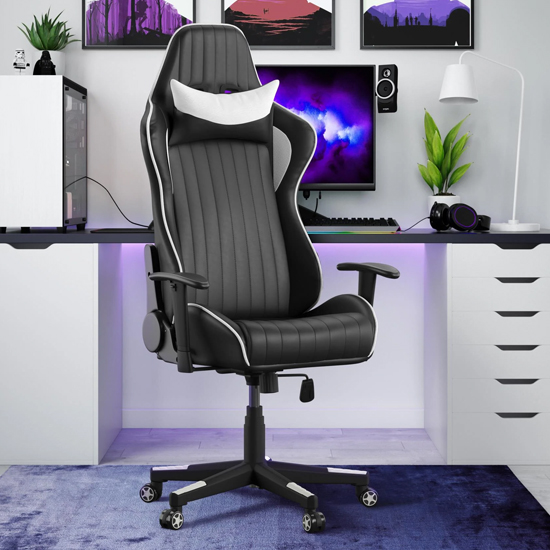 Photo of Siena faux leather recliner gaming chair in black and white