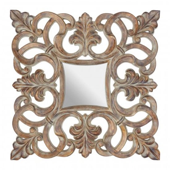 Siena Intricate Design Wall Bedroom Mirror In Antique Wood Frame_1