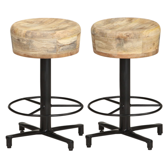 Photo of Siena small natural wooden bar stools with metal base in a pair