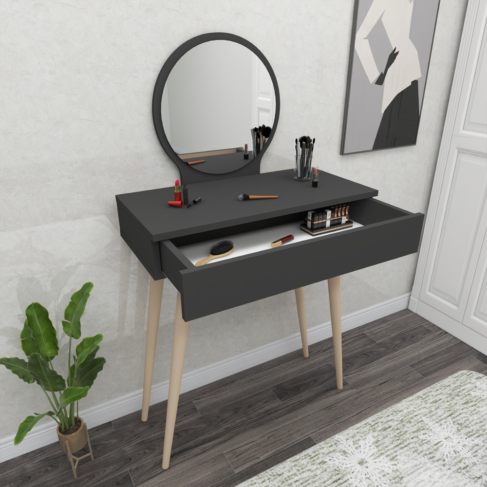 Siena Wooden Dressing Table with Mirror in Anthracite