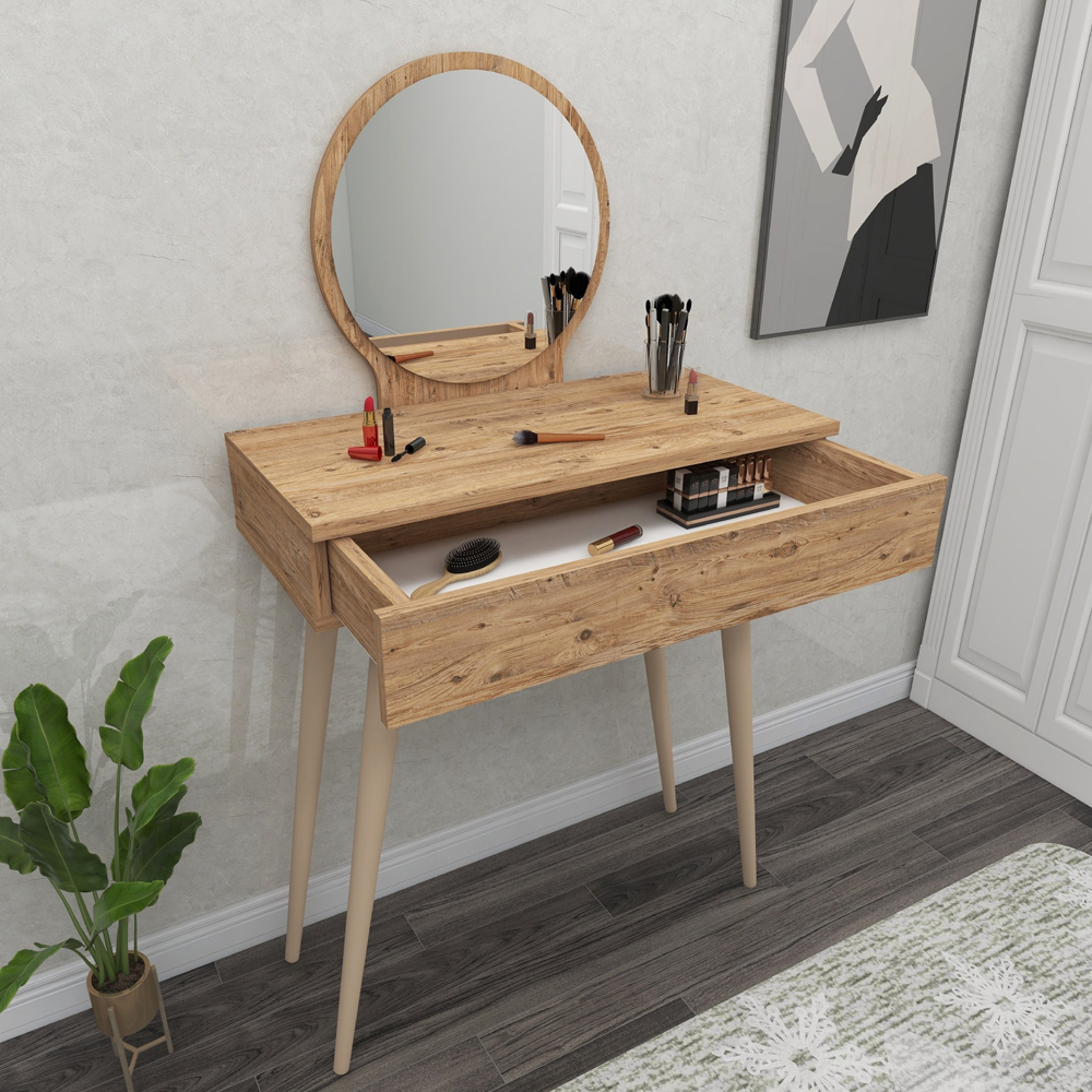 Siena Wooden Dressing Table with Mirror in Atlantic Pine