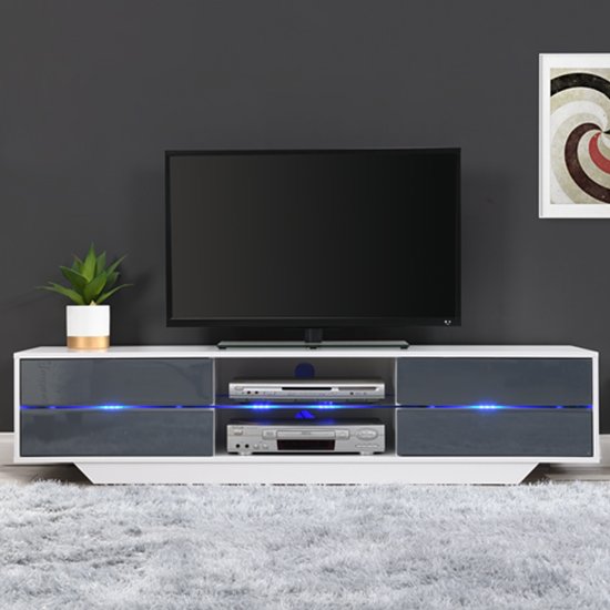 Photo of Sienna high gloss tv stand in white and grey with led lighting