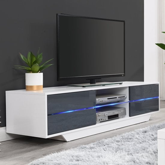 Sienna High Gloss TV Stand In White And Grey With LED Lighting