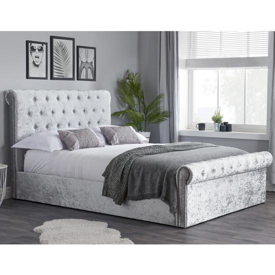 Read more about Sienna side fabric king size bed in steel crushed velvet