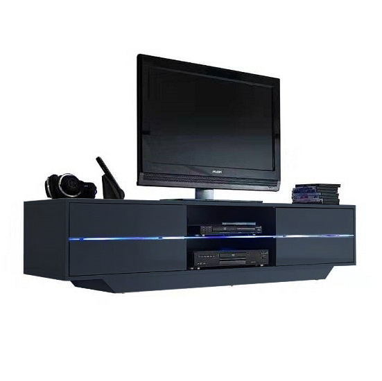 Sienna TV Stand In Grey High Gloss With Multi LED Lighting Furniture