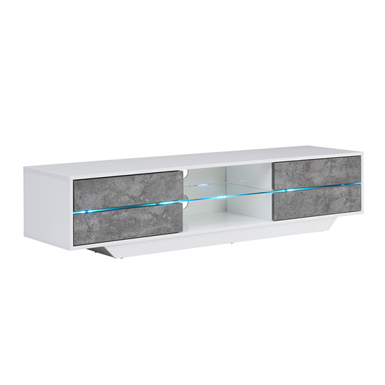 Sienna High Gloss TV Stand In White And Concrete Effect With LED_4