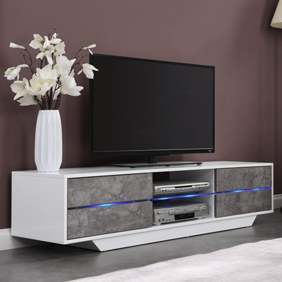 Sienna High Gloss TV Stand In White And Concrete Effect With LED_2