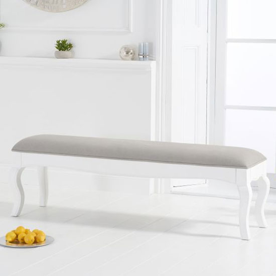 Marco 175cm White Dining Bench With Grey Fabric Seat_2