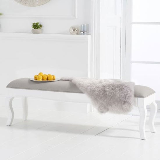 Marco 175cm White Dining Bench With Grey Fabric Seat