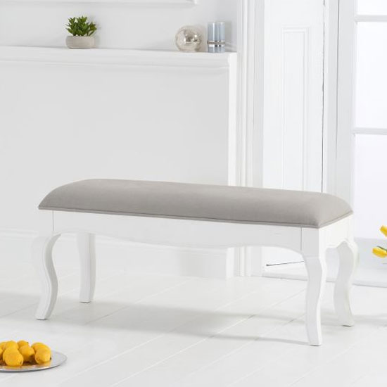 Marco 130cm White Dining Bench With Grey Fabric Seat_2