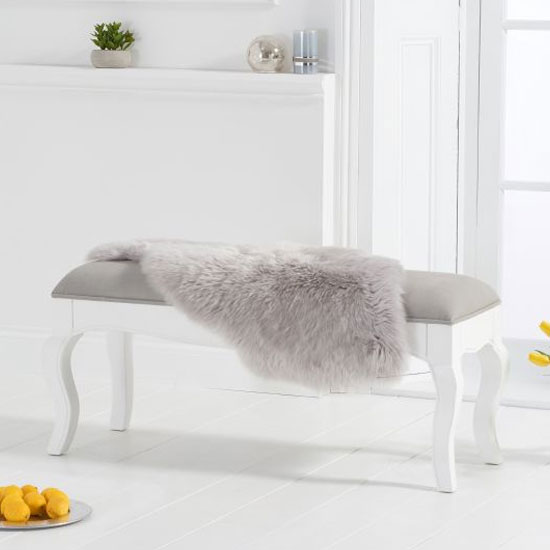 Marco 130cm White Dining Bench With Grey Fabric Seat