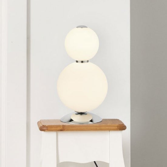Product photograph of Sierra 2 Bulb Table Lamp In Chrome With Opal Glass Shades from Furniture in Fashion