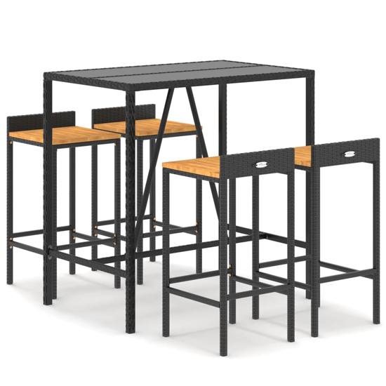Sierra Solid Wood 5 Piece Garden Bar Set In Black Poly Rattan